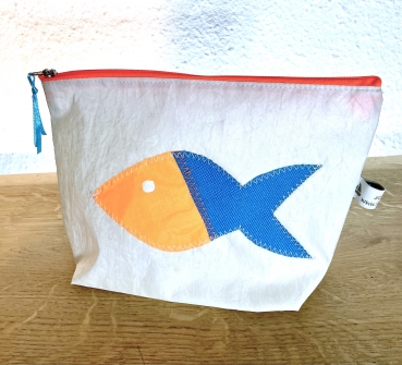 Segeltuchtasche mit neonorangen / türkisem Fisch